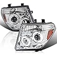 Spec-D Tuning Chrome Housing Clear Lens Projector Headlights Compatible with 2005-2007 Nissan Pathfinder, 2005-2008 Nissan Frontier, Left + Right Pair Headlamps Assembly