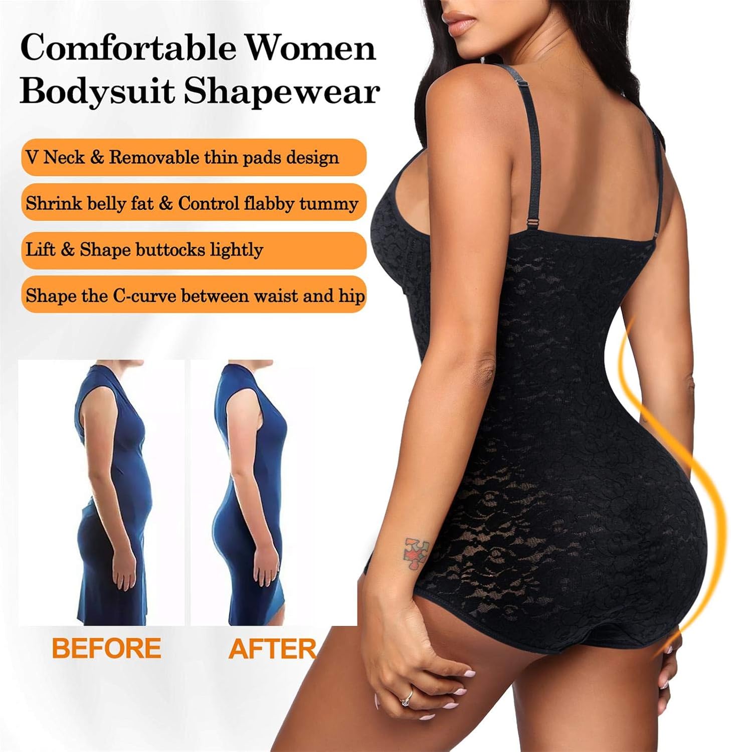 BRABIC Lace Bodysuit for Women Tummy Control Shapewear Sleeveless Tops V-Neck Backless Camisole Jumpsuit Shaper at  Women’s Clothing store