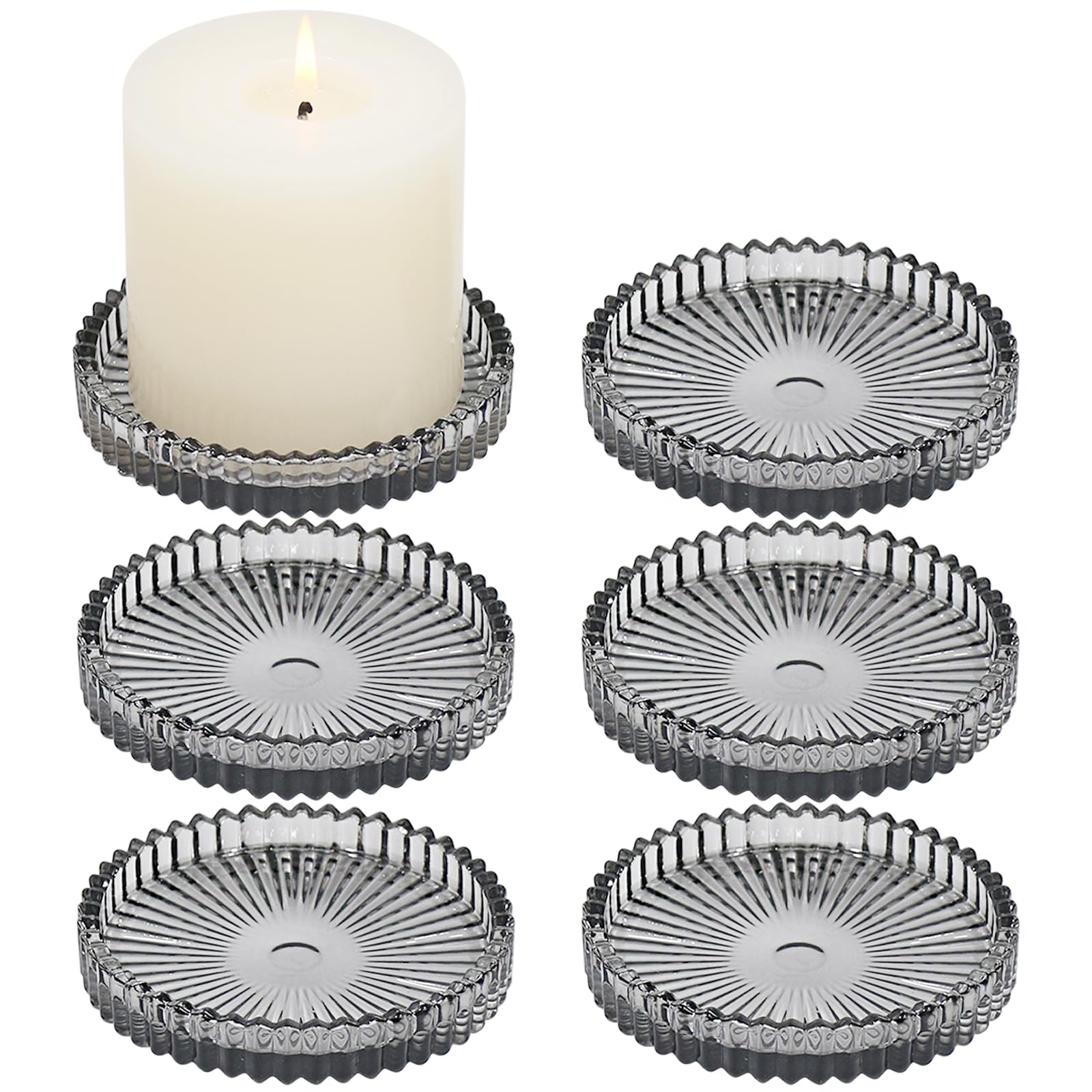 HofferRuffer Plates Candle Holders for Pillar Candles 6Pcs Gray