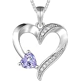 YL Heart Necklace 925 Sterling Silver Love Heart Pendant Birthstone Jewelry for Women