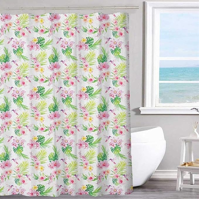 MKOK Printed Shower Curtain 54"x78"inchLuau,Hawaiian Flower Branches