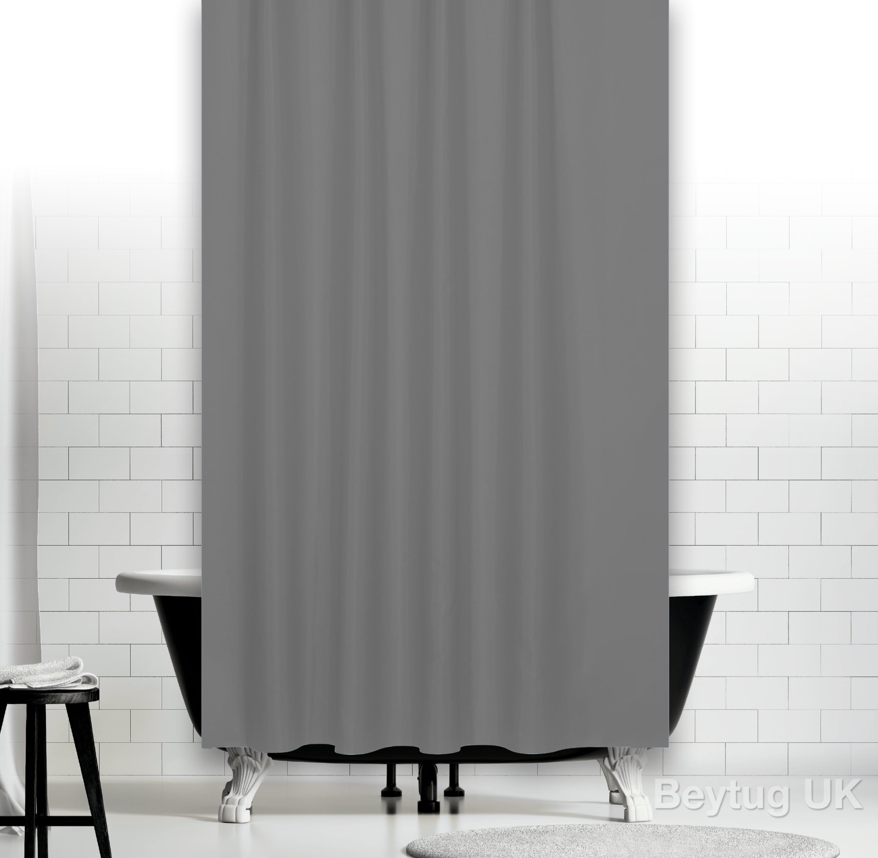 Tropik Home Extra Long Grey Fabric Shower Curtain Wide 180 x Long 200CM