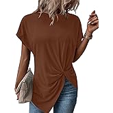 Remidoo Asymmetrical Tops for Women Twist Front Top Crewneck Knot Short Sleeve T Shirts