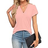 Womens Tops Petal Short Sleeve Dressy Casual V Neck Shirts Business Work Blouses Tunic Top Summer Outfits 2025