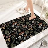 Vintage Mushroom Boho Bathroom Rugs, Magic Fairy Witchy Woodland Nature Plant Bath Mat, Hippie Botanical Floral Aesthetics Outdoor Rug, Soft Non Slip Floor Rugs for Living Room Kitchen Doormat, 17x29