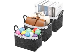 Yesesion 3 Pack Cube Storage Bins, Felt Collapsible Storage Basket for Shelves, Home Office Organization Box for Closet, Nursery, Bedroom, Books, Letter, Toys, Toilet Paper (Dark Gray - Medium)