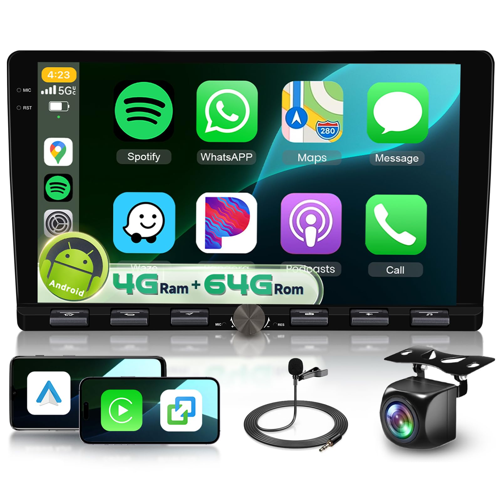 Photo 1 of (PARTS) (NOT FUNCTIONAL) 8 Core 4G+64G Android Double Din Car Stereo with 5G WiFi/DSP/Carplay/Android Auto, 9 inch 1280 * 720P IPS Touch Screen Radio with Bluetooth 5.0 FM/RDS Mirrorlink Backup Camera