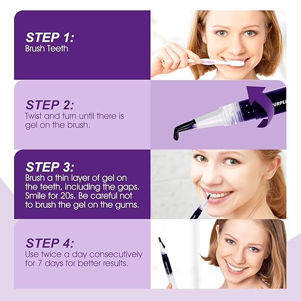 TEETH WHITENING PEN, PURPLE TEETH WHITENING GEL PENS, INSTANT WHITENING PENS FOR TOOTH STAIN REMOVAL, 3 PACKS