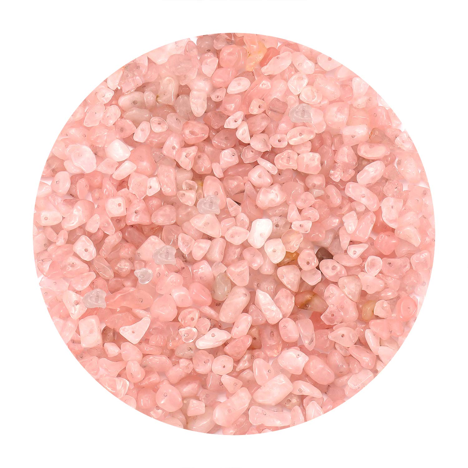 420PCS Chip Stone Beads Pink Quartz, Irregular Gemstones Healing Crystal Loose Beads Crushed Chunked Crystal Pieces Hole Drilled for DIY Art Crafts Jewelry Making (Pink Quartz)