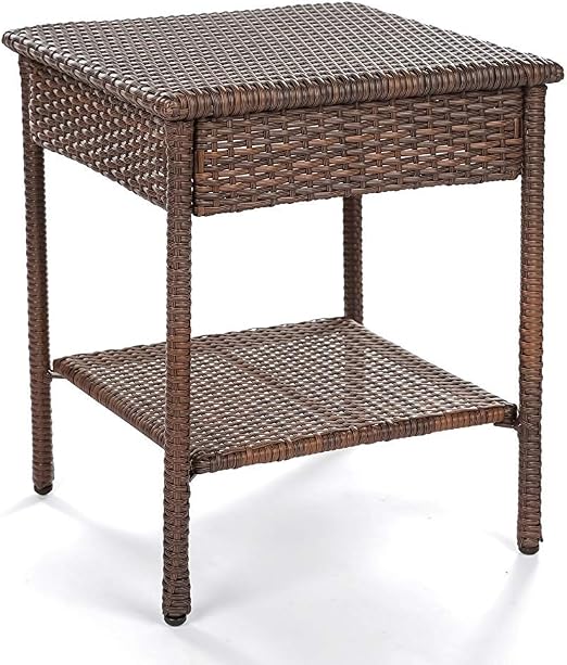 Amazon Com Wunlimited Galleon Collection Patio Outdoor Furniture Dark Brown Rattan Wicker End Table Home Kitchen