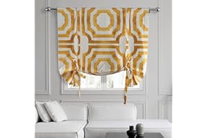 HPD Half Price Drapes Room Darkening Tie Up Curtains 46 X 63 Inch Mecca Printed Cotton Window Roll Up Balloon Curtain for Living Room, Kitchen PRTW-TUD23C-63 (1 Panel),Mecca Gold