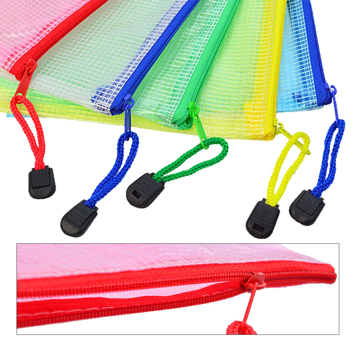 Lystaill 15pcs A5 Zipper File Bag PVC Mesh Document Bag Plastic Wallet Pouch for Office School Supplies Travel