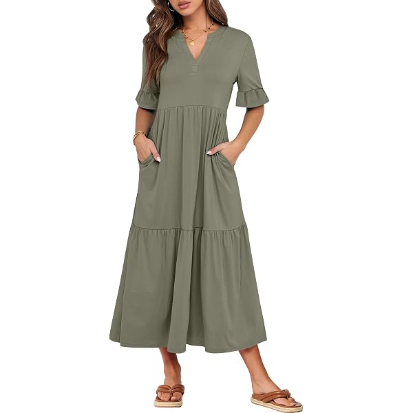 ZOCANIA Plus Size Boho Floral Midi Dress - Short Sleeve Sundress With Pockets
