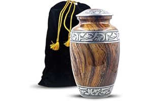 Floral Silver Engraved Cremation Urn for Human Ashes Adult - Handcrafted Funeral Memorial Columbarium (200 Cubic Inches) - Wo