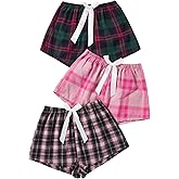 Milumia Women's Flannel Pajama Shorts Plaid Elastic Waist Sleep Pj Shorts 3 Pack