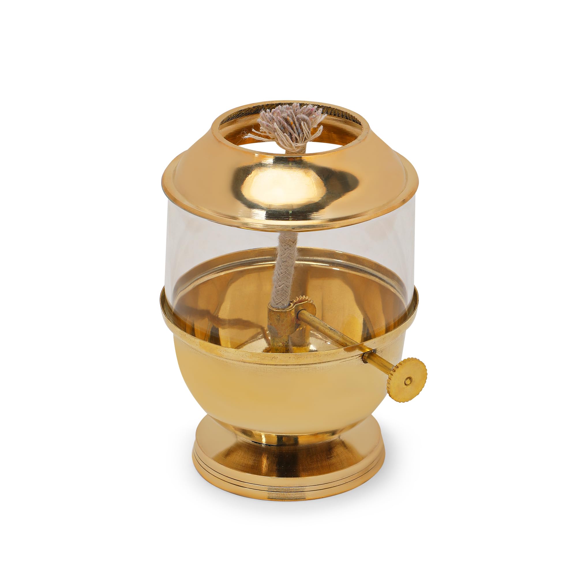 Photo 1 of **MISSING WICK** Pure Brass Akhand Jyot Diya with Borosilicate Glass Cover - Medium Size Adjustable Wick Lever 250ml Oil Capacity 48-Hour Burn Time Authentic Oil Lamp for Prayer and Meditation - Gold     