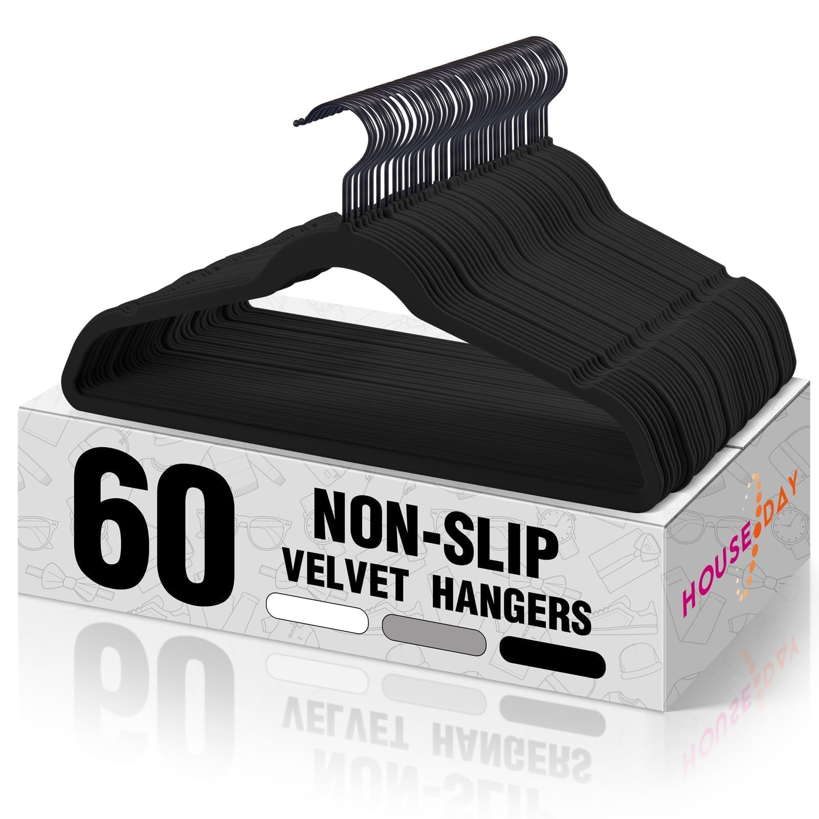 Photo 1 of HOUSE DAY Black Velvet Hangers 60 Pack, Non Slip Felt Hanger, Slim Velvet Clothes Hangers for Suits, Shirt, Heavy Duty Coat Hanger for Closet