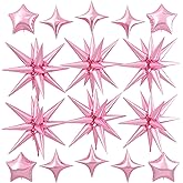 Pink Star Balloon,16Pcs Light Pink Star Foil Balloons Set with 22Inch Explosion Spike Cone Balloons and 10Inch Quadrangle Helium Balloon for Birthday Wedding Baby Shower Party Decorations