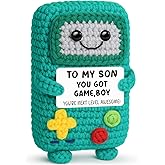 Busy Gaming Life Son Gifts from Mom Dad, Birthday Graduation Gifts for Son, Emotional Support Gift for Son in Law Bonus Son, Positive Handmade Crochet Gift