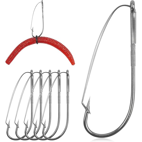 thumbnail interactive-video image 1 of 100-Pack Offset Worm Hooks For Bass Fishing - EWG Wide Gap Hooks For Texas & Carolina Rigs 1 of 13