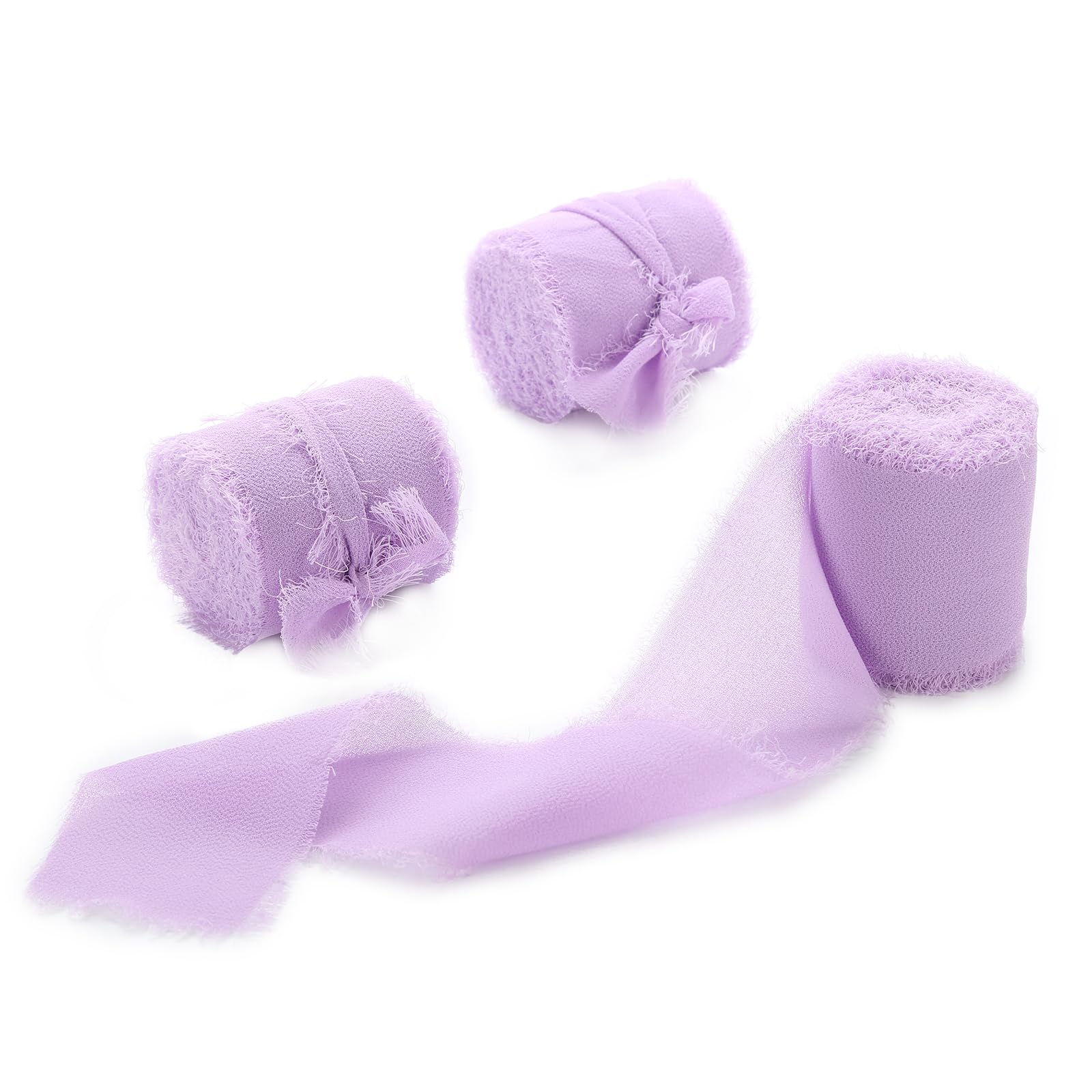 Light Purple Chiffon Ribbon 3 Rolls 1.5 inch X 5 Yard Lavender Handmade Frayed Edges Chiffon Ribbon Set for Gift Wrapping, Holiday Decor, Wedding Decor, Bridal Bouquets, and DIY Crafts — image 1