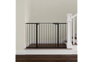 Mumeasy Baby Gate Extra Wide, 29.5-51'' Pressure Mounted Dog Gate with Walk Thru Door, Auto Close Pet Gate for House, Stairs, Doorways,Black