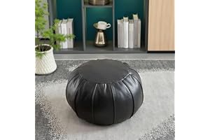 Louis Donné Unstuffed Moroccan Ottoman Pouf Cover, Waterproof Handmade Faux Decor Storage Solution for Kids Toy, Footstool Pouffe Cover Replacement Balcony Indoor 21dia Chestnut Black, ONLY Cover