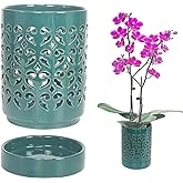 pavtner Ceramic Orchid Pot 4 Inch, Orchid Pots with Holes, Plant Pot for Repotting, Flower Planter Pot Indoor Outdoor, Green Chirstmas Gift for Women.