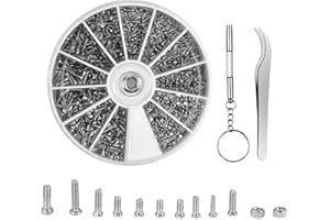 AvoDovA Glasses and Watch Repair kit, 1000PCS Micro Screws and Nuts with Screwdriver and Tweezer, Assorted Screws Repair Kit 