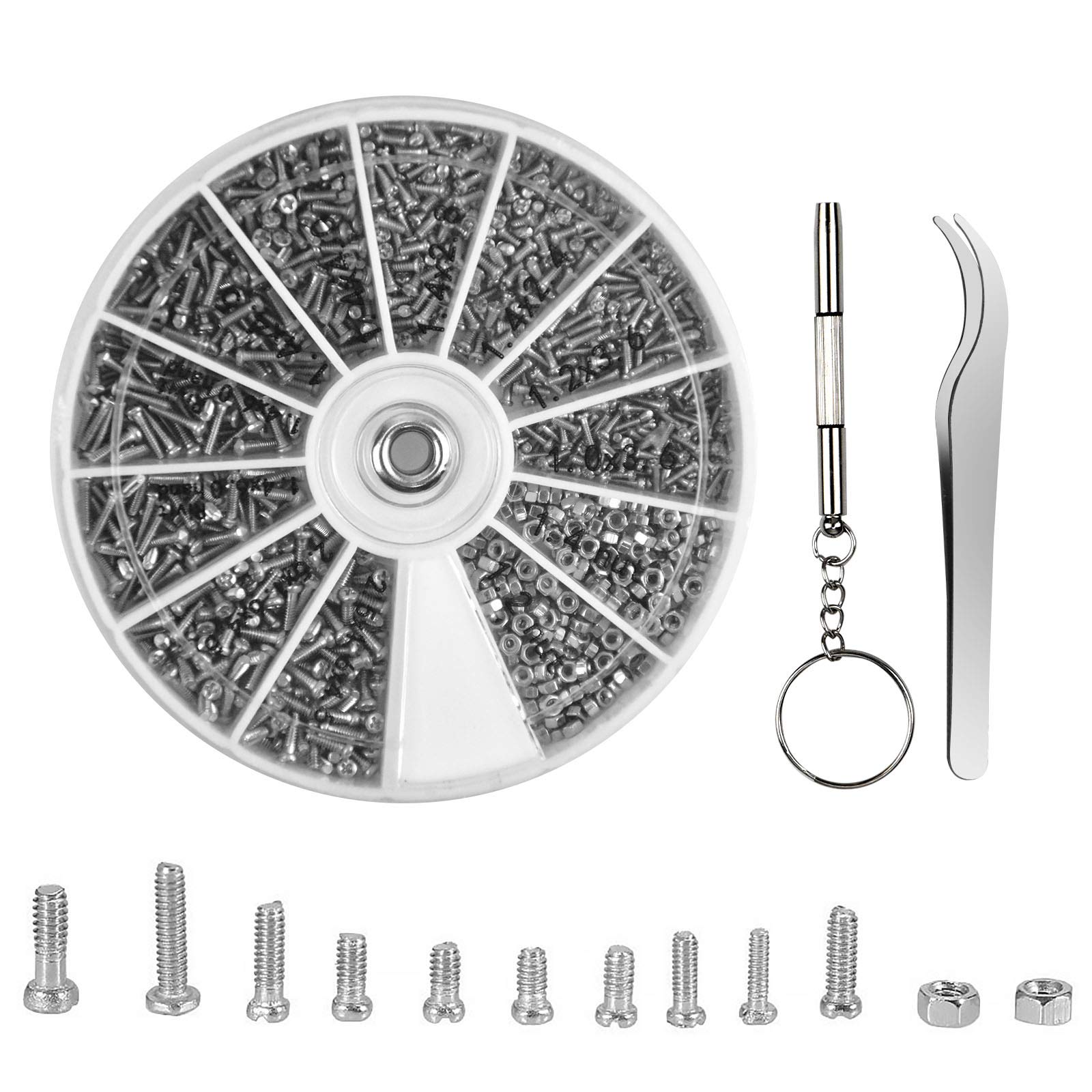 Glasses kit 1000 pcs Mini Screws and Nuts Eyeglass Tool Kit with Screwdriver and Tweezer Assorted Screws Repair Tool Kit Set for Glasses Eyeglasses Sunglasses Spectacle Watches Repair