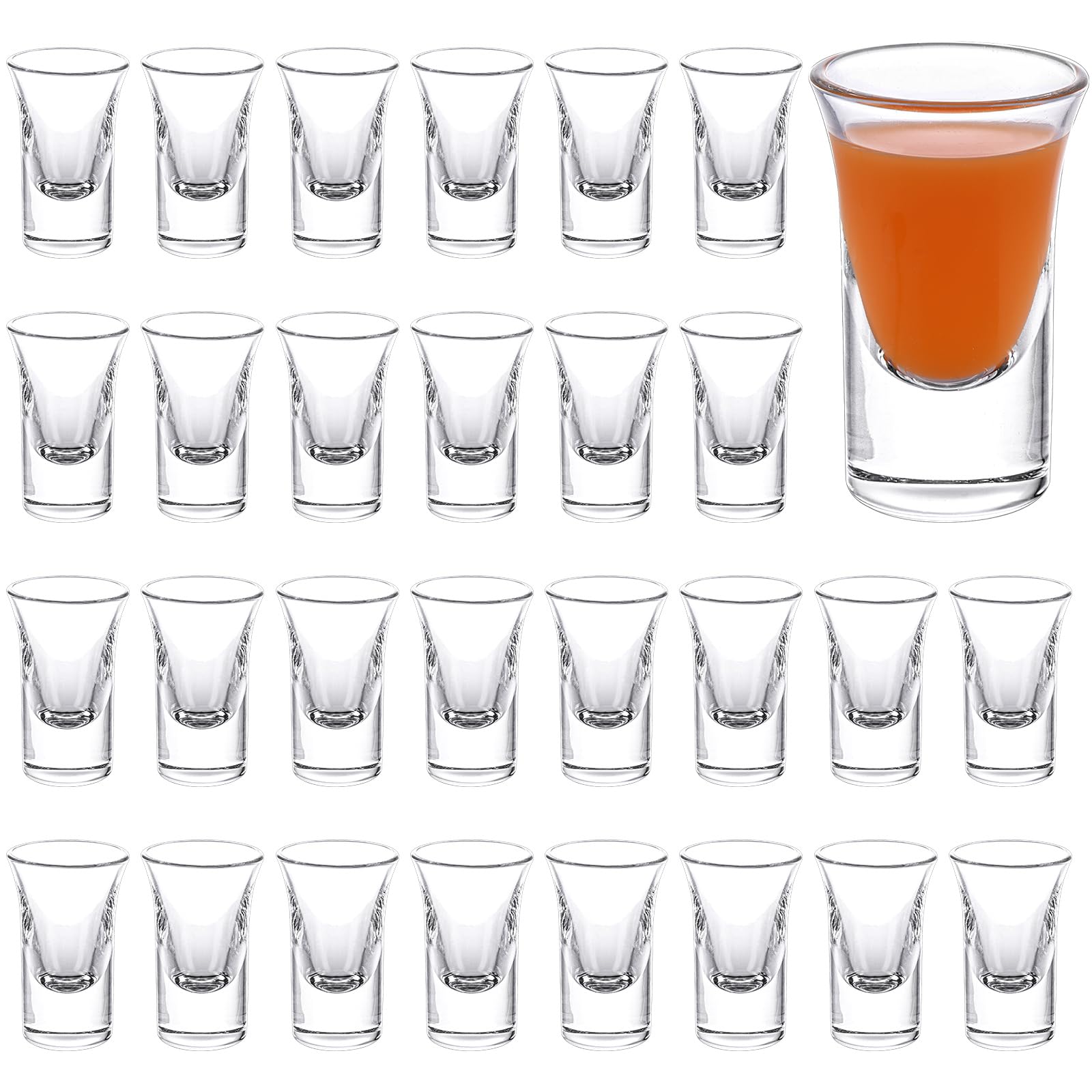GBACHOOSE Set of 30 Shot Glasses, 30ml Classic Shot Glass with Heave Base, Clear Shot Cups Round Set for Cocktail Vodka Whisky