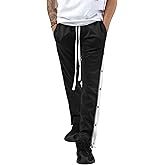 Mens Track Pants with Stripe Button Accent (Large, tp0593_Black)