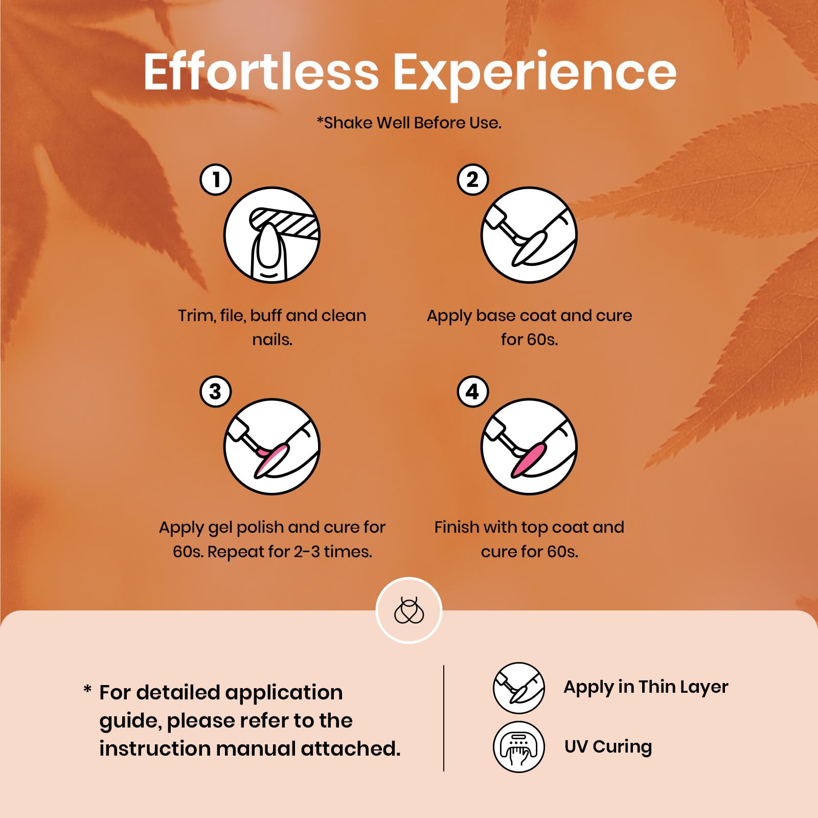 Beetles 23Pcs Fall Gel Nail Polish Kit 20 Colors with Base Gel Top Coat Orange Brown Burgundy Red Yellow Gel Polish Set Soak off Uv Golden Glitter Holiday Nail Art Gift for Girls - Image 6