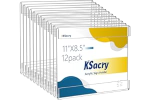 KSACRY 12 Pcs Acrylic Sign Holder 11 x 8.5, Horizontal Wall Mount Sign Holders with 3M Adhesive, Clear Plastic Frames Paper Display Sign Holders for Office, Home, Store, Restaurant - No Drilling