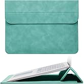 Megoo 14" Slim Laptop Sleeve Case with Stand for Samsung Galaxy Book 13.3", MacBook Air 13.3"/13.6"/Pro 14.2", Microsoft Surface Laptop 13.5", Leather Case for 13" 14" Tablet Chromebook Notebook(Cyan)