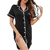 Mawor Women's Nightgown Button Down Short Sleeve Sleepshirt Nightshirt V Neck Sleepwear Nightdress Pajama Dress XS-XXXL