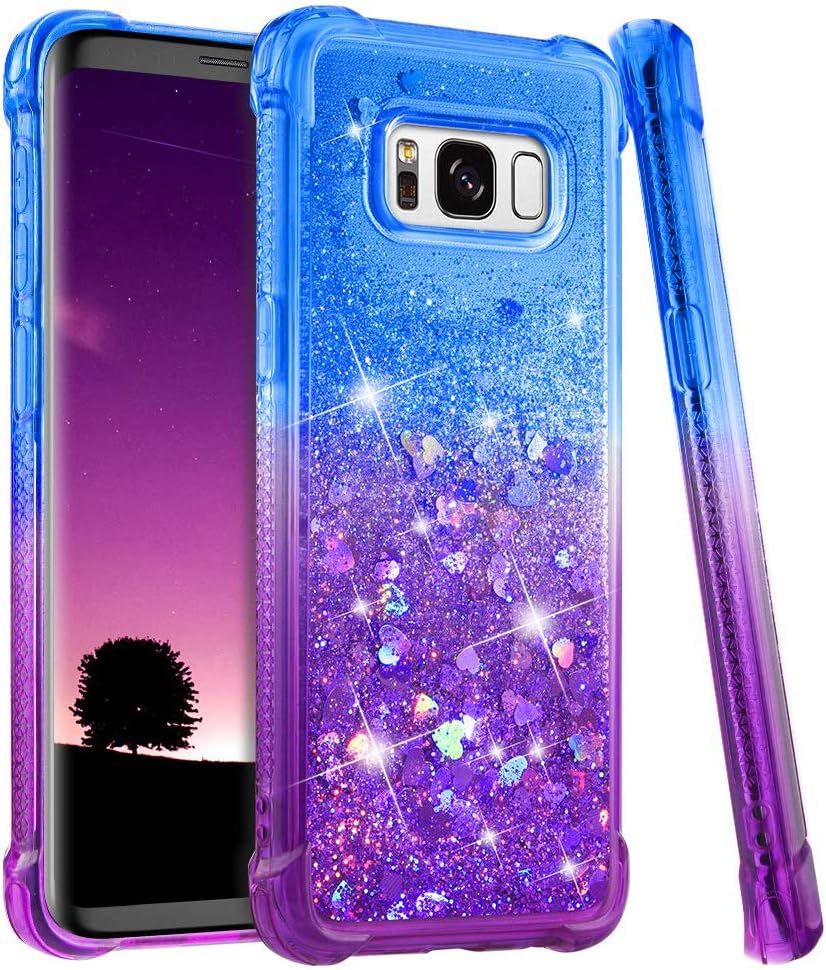 wlooo Samsung Galaxy S8 case, S8 Glitter case, Samsung S8 Phone case, Glitter Liquid Gradient Quicksand Girls Soft TPU Bumper Silicone Protective Shockproof Cover (Blue Violet)