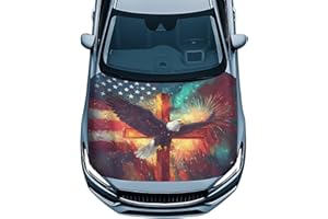 Qiyupavto Car Hood Cover USA Flag Eagle Cross Design Car Hood Wrap Blankets Veterans Day Decorations Waterproof Automotive Patriotic Decorative Accessories for Compact Sedans SUV Trucks
