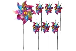 Bagentry 7 Pack Bird Scare Devices Outdoor Pinwheels with Stakes, Laser Rainbow Reflective Windmills for Garden, Sparkly Bird