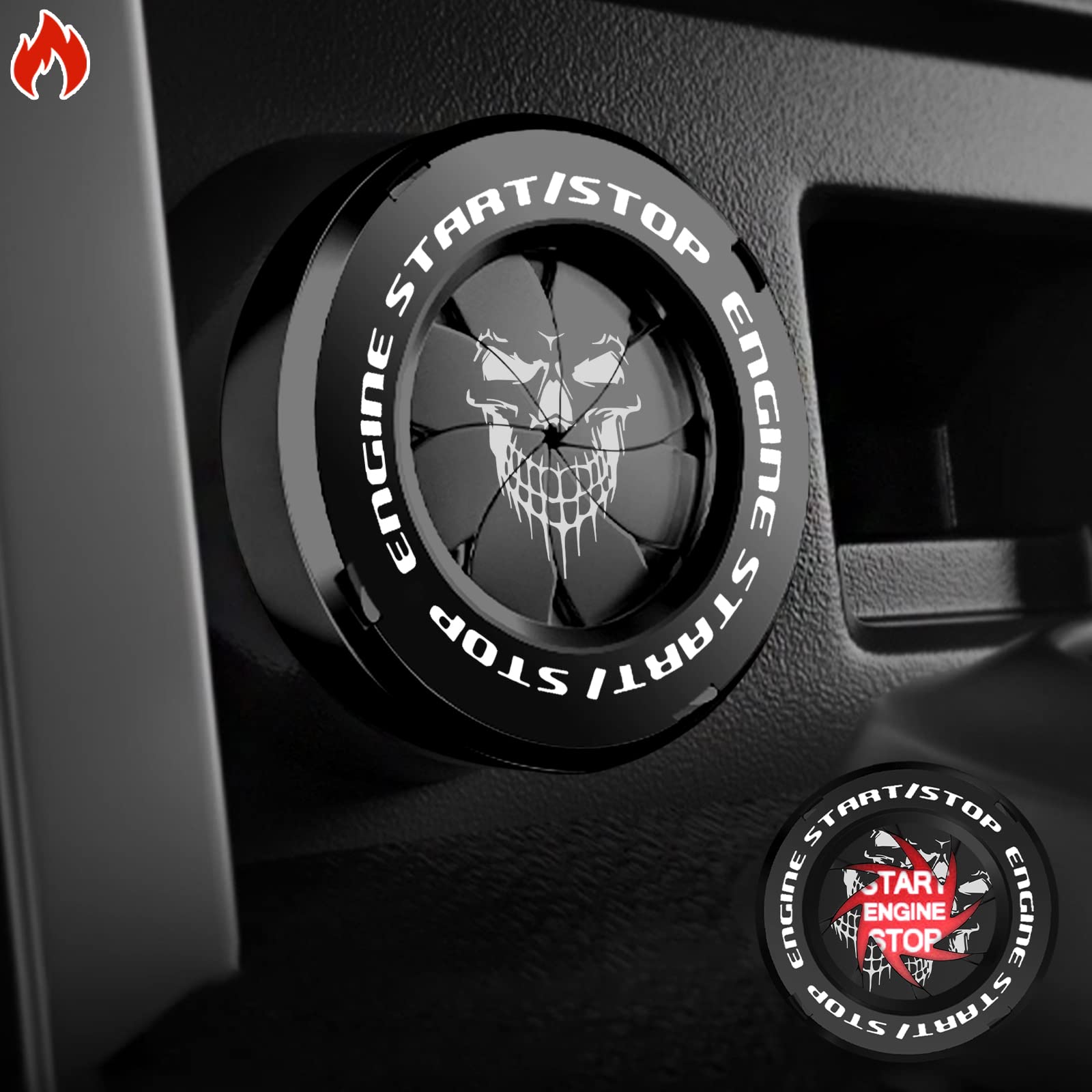 Tybasthe Rotary Push Start Button Cover, Skull Car