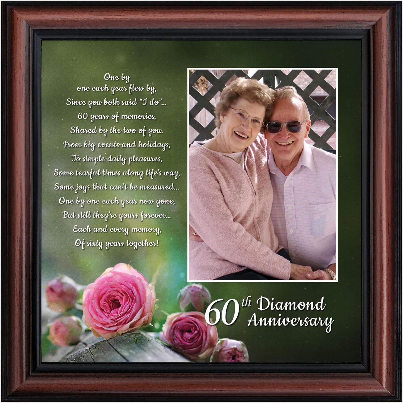 Crossroads Home Décor 60th, Diamond 60th Wedding Anniversary Grandparents Gifts, for Grandparents, 60th Anniversary Card for Parents, Picture Frame for Couples, 6310W