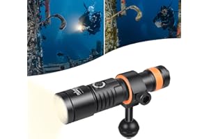 ORCATORCH D530V 1000 Lumen Scuba Dive Video Light 120 Degrees Wide Beam Angle, Underwater 150 Meters Diving Photography Light with Safety Lock Function Battery Power Indicator（5500K Warm White Light）