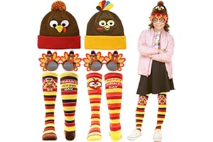 UMEELR 6PCS Turkey Trot Costume, Thanksgiving Hats Turkey Socks Sunglasses Thanksgiving Fall Costume for Women Man Thanksgiving Day Party Favor Supplies
