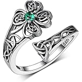 Peireara St Patricks Day Four Leaf Clover Ring 925 Sterling Silver Spoon Rings Irish Lucky Clover Ring Adjustable Thumb Ring St Patricks Day Gifts for Women