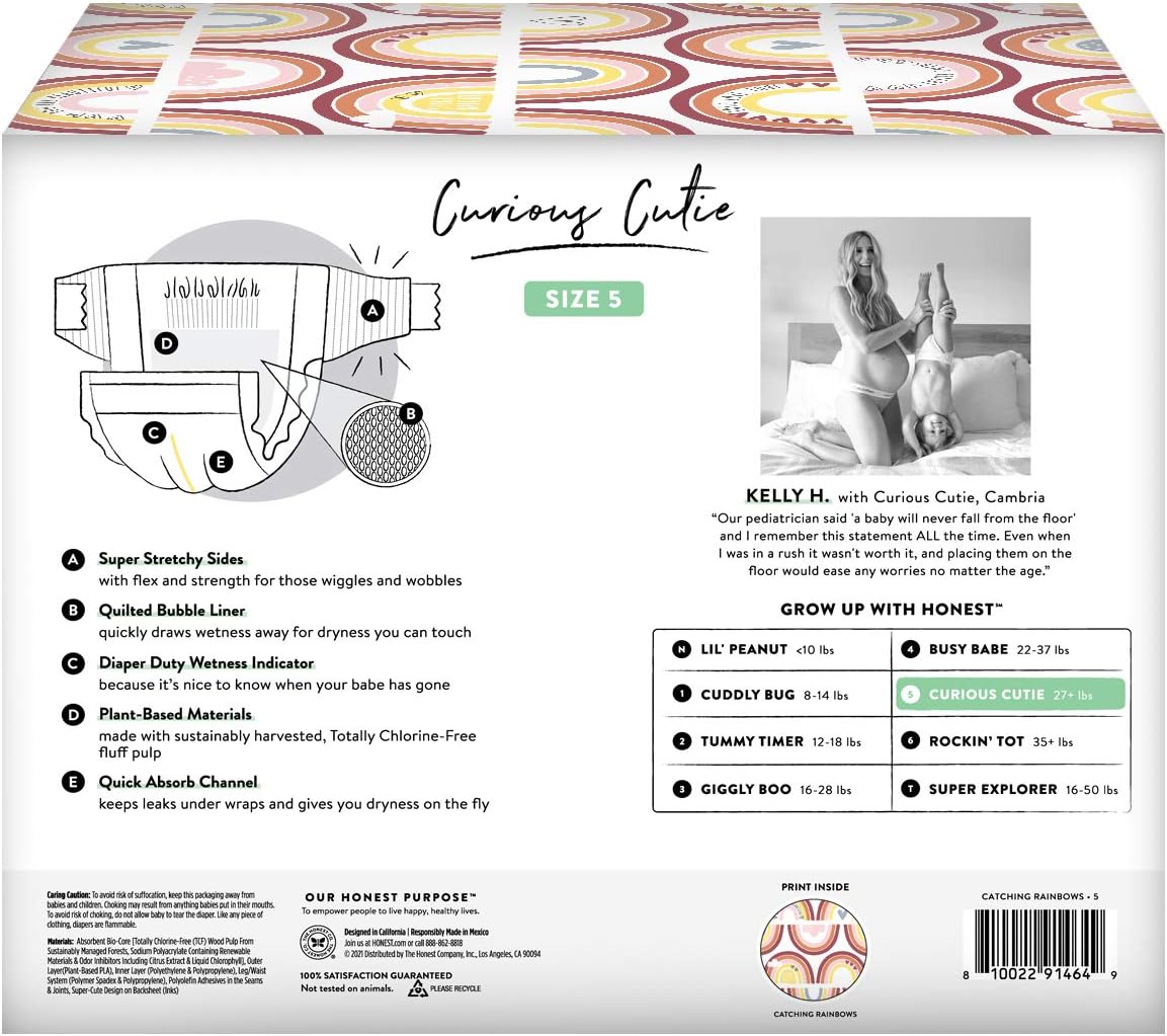 The Honest Company, Club Box Clean Conscious Diapers Spring Seasonal, Catching Rainbows, Size 5, 50 Count: Health & Personal Care
