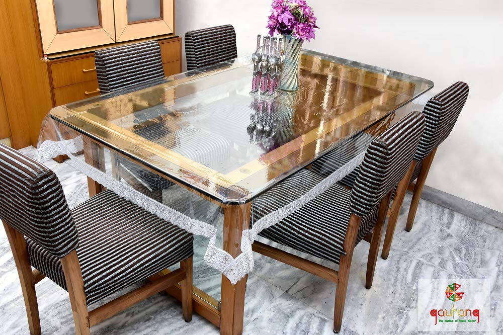 Buy GAURANG PVC 6 Seater Transparent Dining Table Cover with White Lace