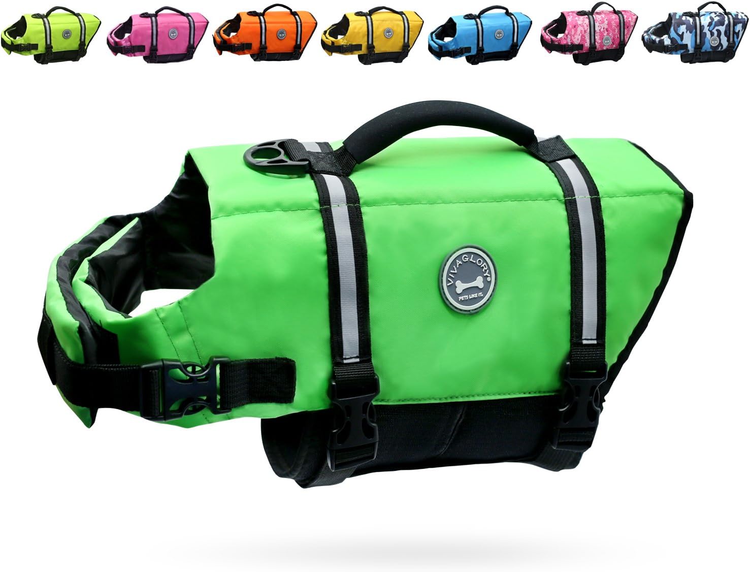 Vivaglory Ripstop Dog Life Jackets, Reflective & Adjustable Preserver Vest with Enhanced Buoyancy & Rescue Handle for Swimming Boating & Canoeing