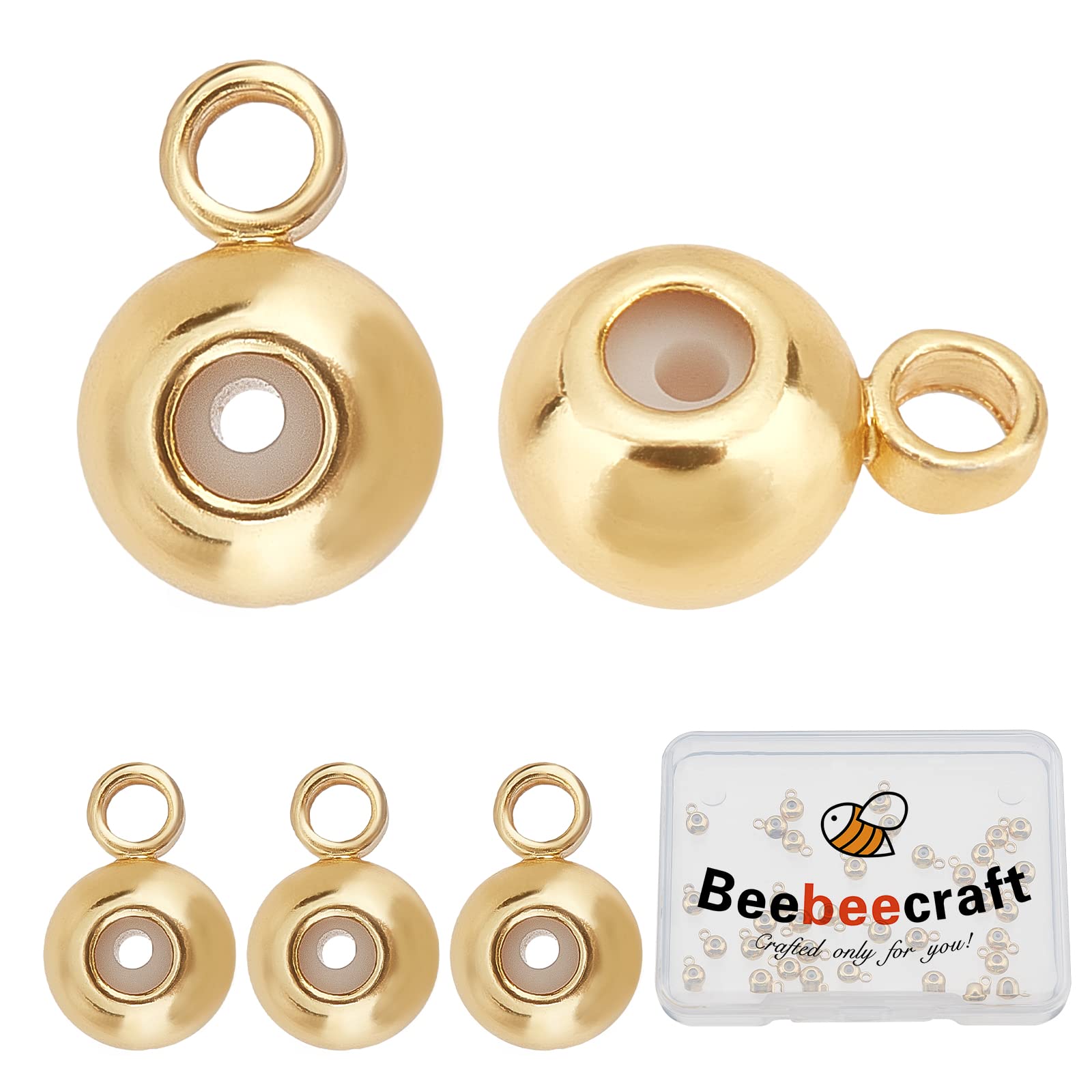 Beebeecraft 1 Box 30Pcs 6mm Hanger Links 18K Gold Plated Rondelle Bail Beads Hanger Connector Links for Bracelet Necklace Jewelry Making (Inner Diameter: 0.6mm)