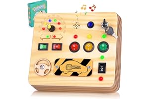 OAKJAR Busy Board for Kids, Montessori Toys with LED Light, Wooden Sensory Toys for Children Activity for Boys & Girls, Birthday Gift for Children