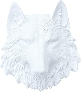 Near and Deer Faux Taxidermy Wolf Head Wall Mount, Mini, White